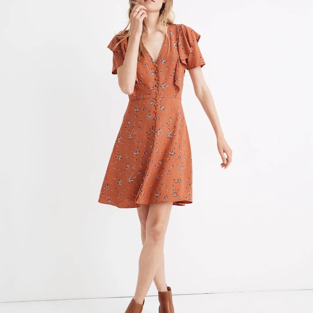 Flutter-Sleeve Button Dress in Ginger Floral - Offers Accepted